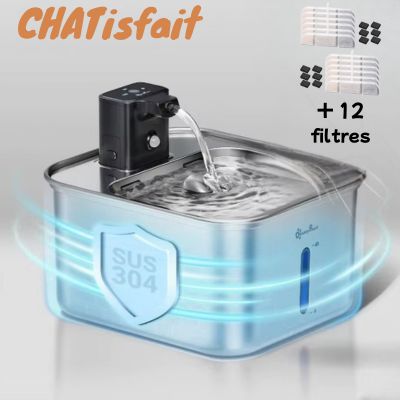 Fontaine a eau chat en acier inoxydable avec 12 filtres de rechange