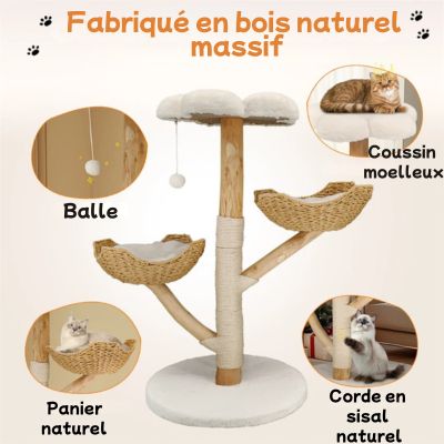 Arbre à chat en bois naturel massif au look moderne 