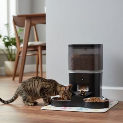 Distributeur de croquettes pour chat automatique distribution double avec caméra intégrée