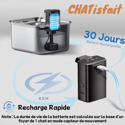 Fontaine a eau chat en Stainless Steel batterie rechargeable ultra rapide