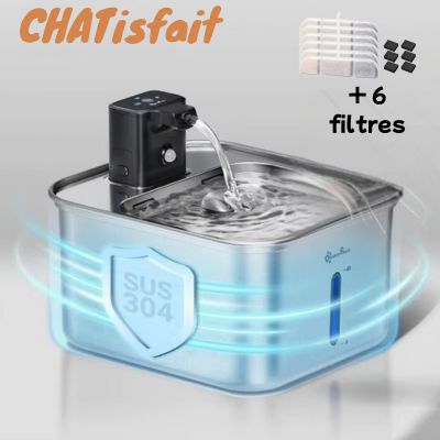 Fontaine a eau chat en acier inoxydable avec 6 filtres de rechange
