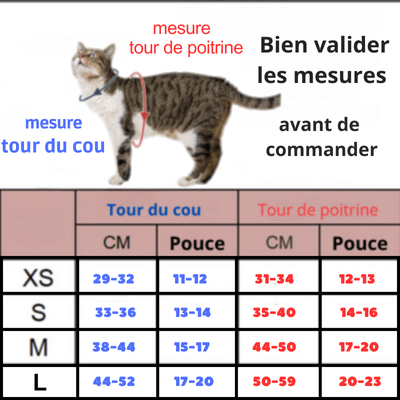 Harnais-pour-chat-catlover tableau taille