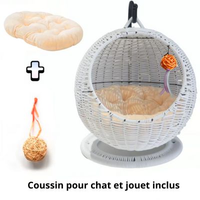 panier chat suspendu incluant coussin et jouet pour chat