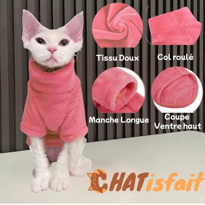 Pull pour chat col roulé confortable rose