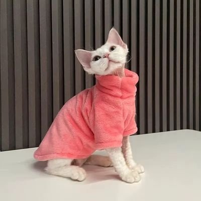 Pull pour chat col roulé confortable rose taille moyenne