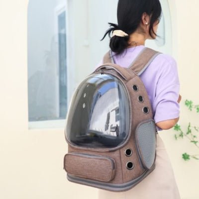 Sac à dos chat vue panoramique marron